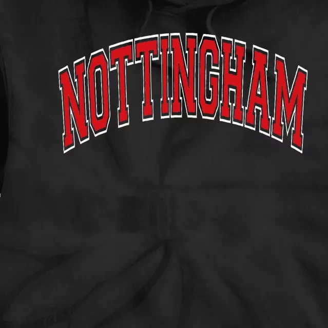 Nottingham Arched Red Text Tie Dye Hoodie