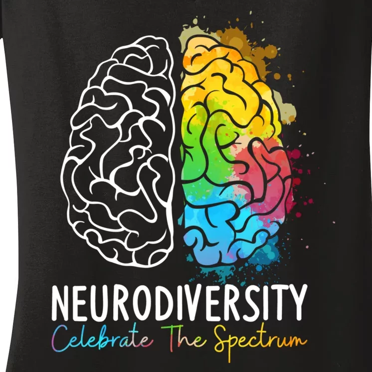 Neurodiversity Autism Spectrum ASD ADHD Rainbow Brain Women's V-Neck T-Shirt