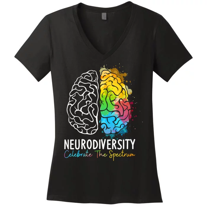 Neurodiversity Autism Spectrum ASD ADHD Rainbow Brain Women's V-Neck T-Shirt