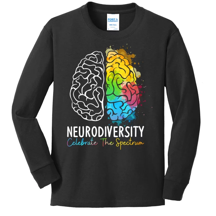 Neurodiversity Autism Spectrum ASD ADHD Rainbow Brain Kids Long Sleeve Shirt