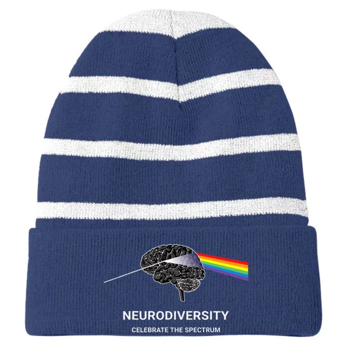 Neurodiversity Autism Spectrum ASD ADHD Rainbow Brain Striped Beanie with Solid Band