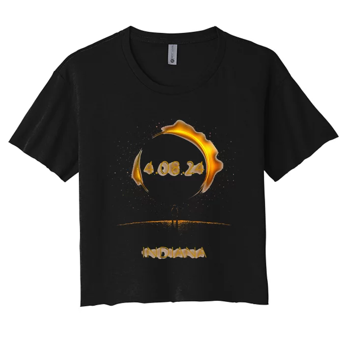 North America Solar Eclipse 4.08.24 INDIANA Souvenir Women's Crop Top Tee