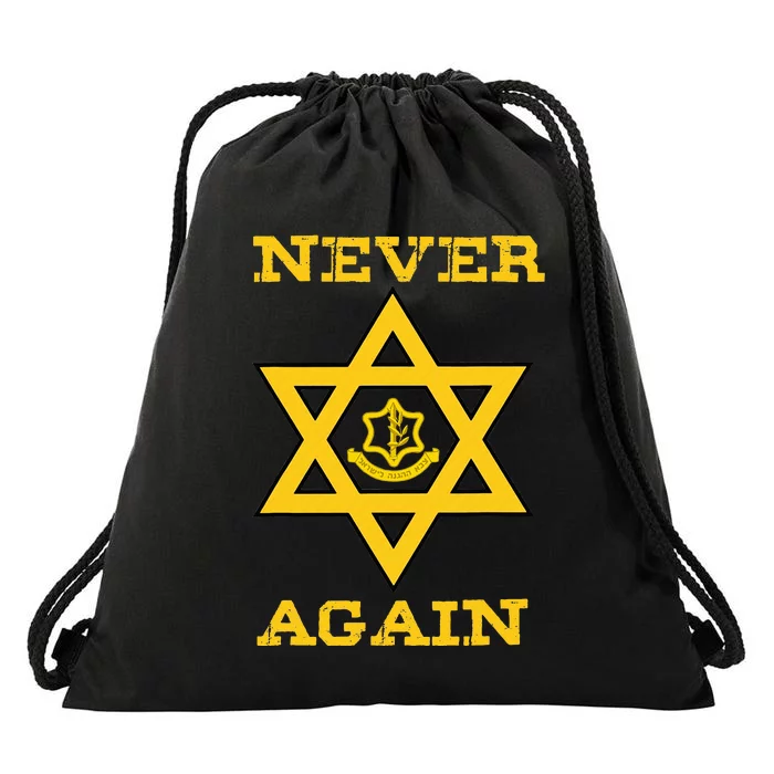 Never Again Support Israel Jewish Star Of David Idf Logo Drawstring Bag