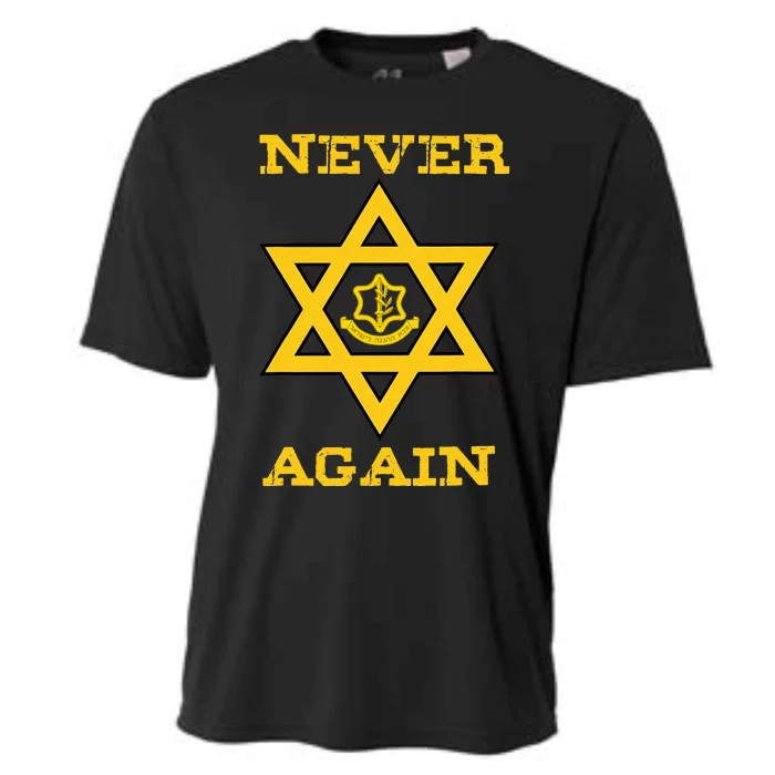 Never Again Support Israel Jewish Star Of David Idf Logo Cooling Performance Crew T-Shirt