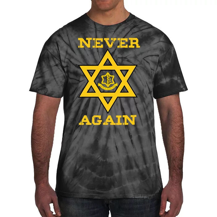 Never Again Support Israel Jewish Star Of David Idf Logo Tie-Dye T-Shirt