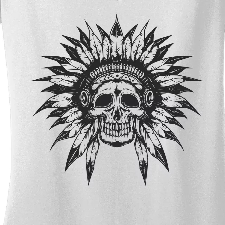 Native American Skull Women's V-Neck T-Shirt