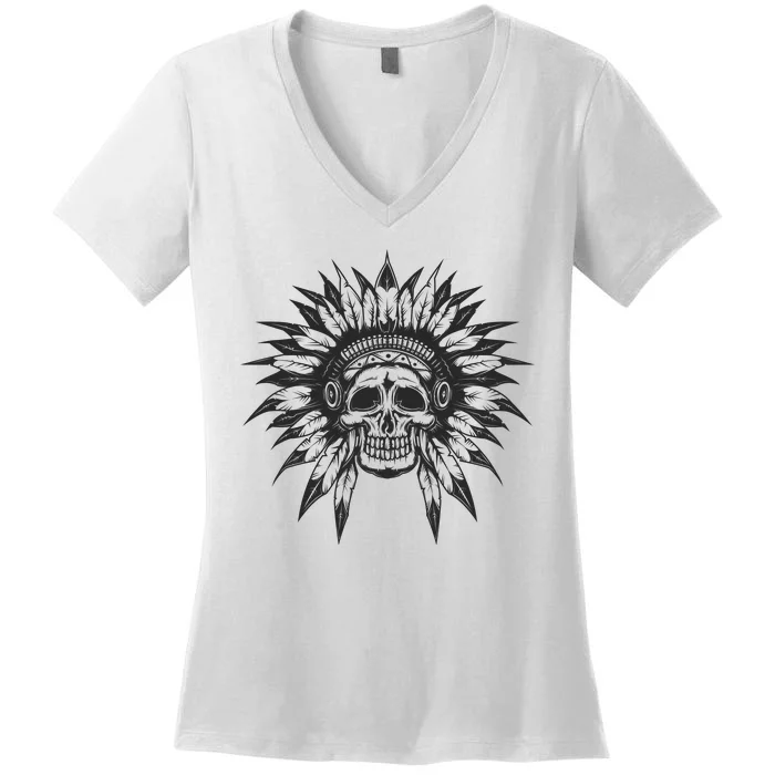 Native American Skull Women's V-Neck T-Shirt