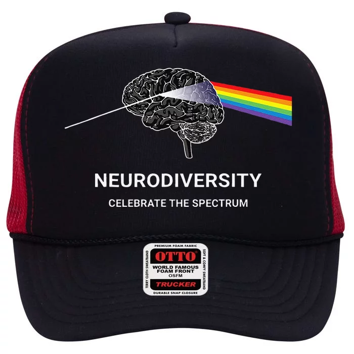 Neurodiversity Autism Spectrum ASD ADHD Rainbow Brain High Crown Mesh Trucker Hat