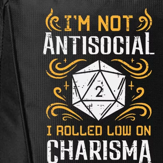 Not Anti Social Low Charisma Funny Rpg Gamer City Backpack