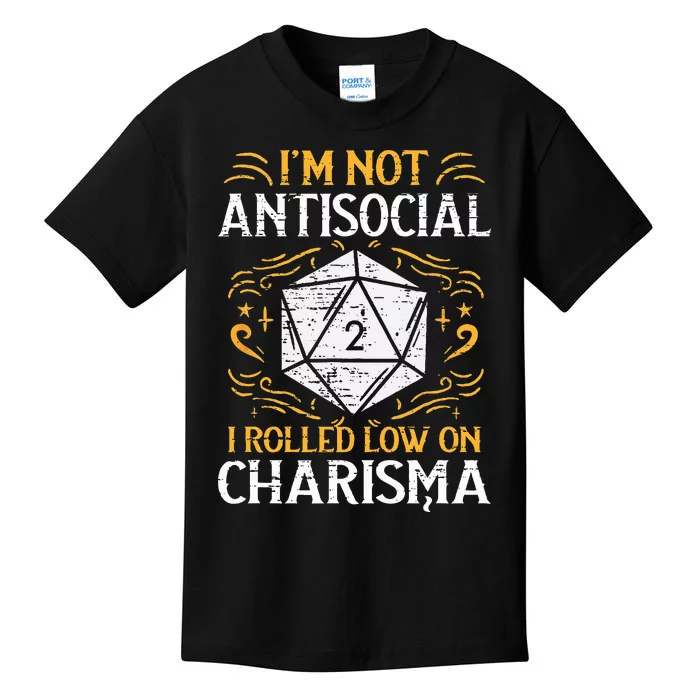 Not Anti Social Low Charisma Funny RPG Gamer Kids T-Shirt