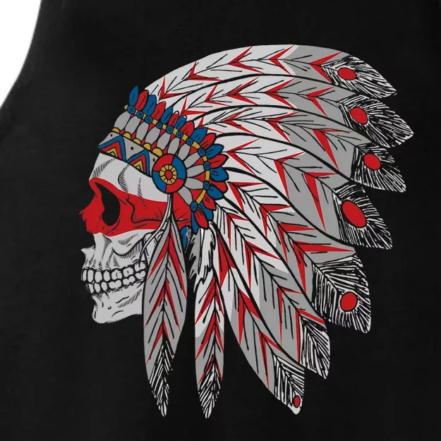 Native American Skull Feathers Ladies Tri-Blend Wicking Tank