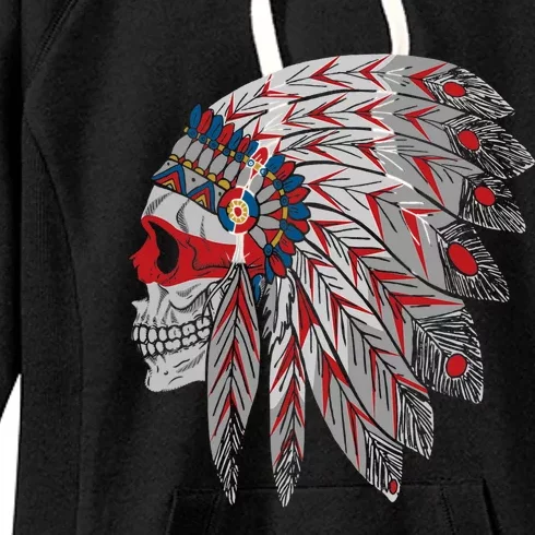 Native American Skull Feathers Women's Fleece Hoodie