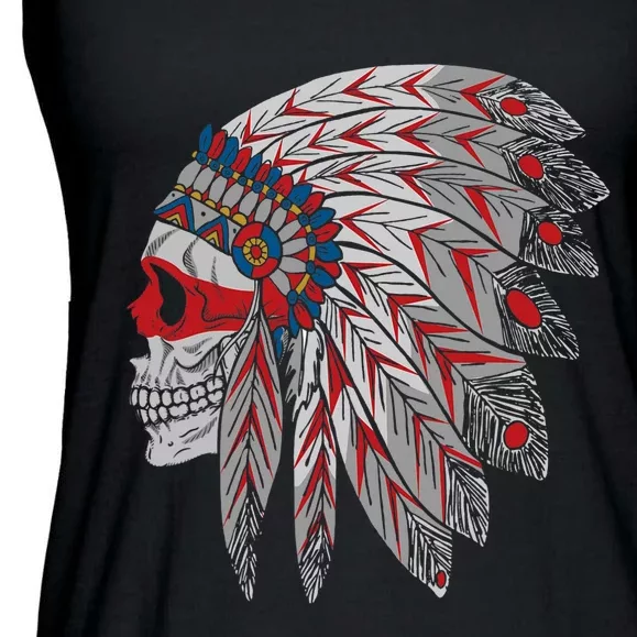 Native American Skull Feathers Ladies Essential Flowy Tank