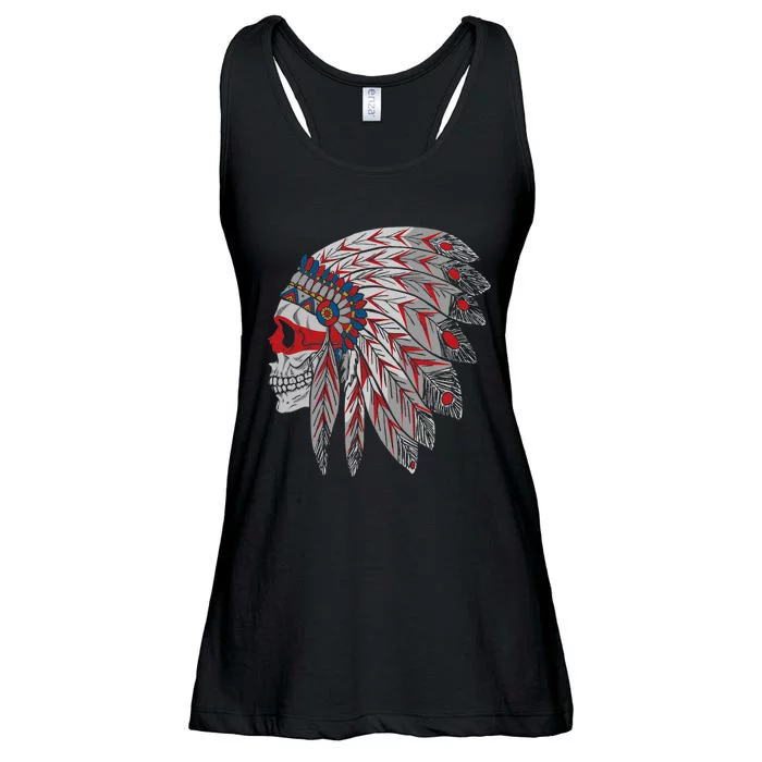 Native American Skull Feathers Ladies Essential Flowy Tank