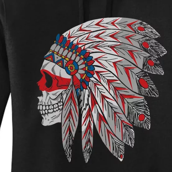 Native American Skull Feathers Women's Pullover Hoodie