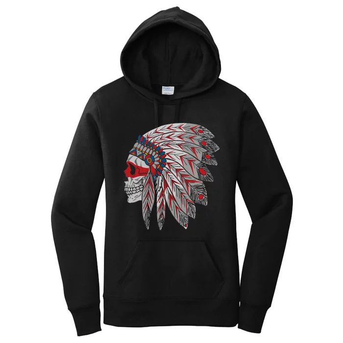 Native American Skull Feathers Women's Pullover Hoodie