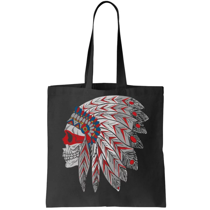 Native American Skull Feathers Tote Bag