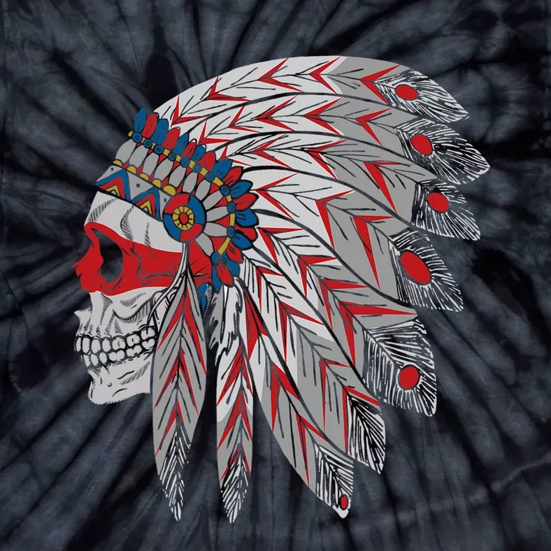 Native American Skull Feathers Tie-Dye T-Shirt