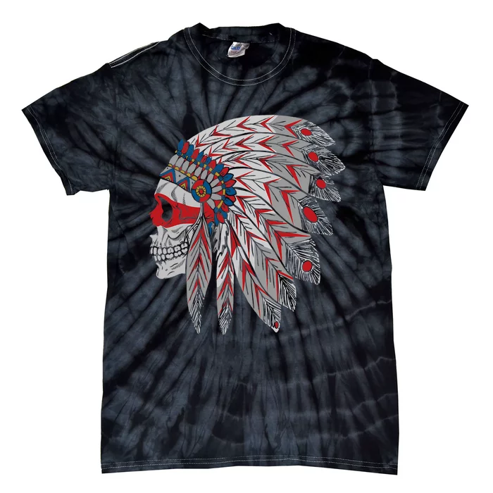 Native American Skull Feathers Tie-Dye T-Shirt