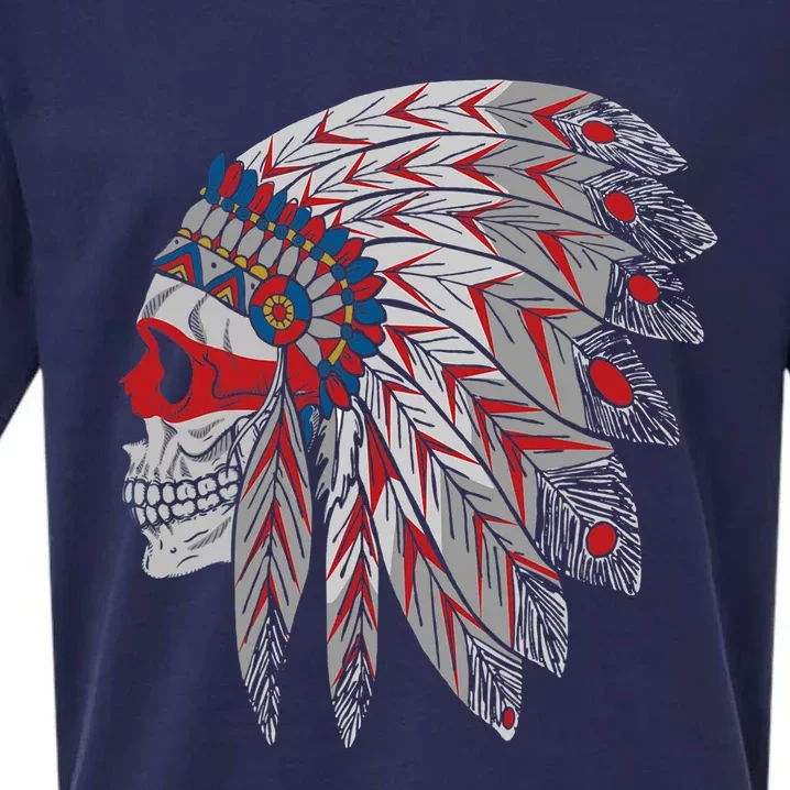 Native American Skull Feathers Sueded Cloud Jersey T-Shirt