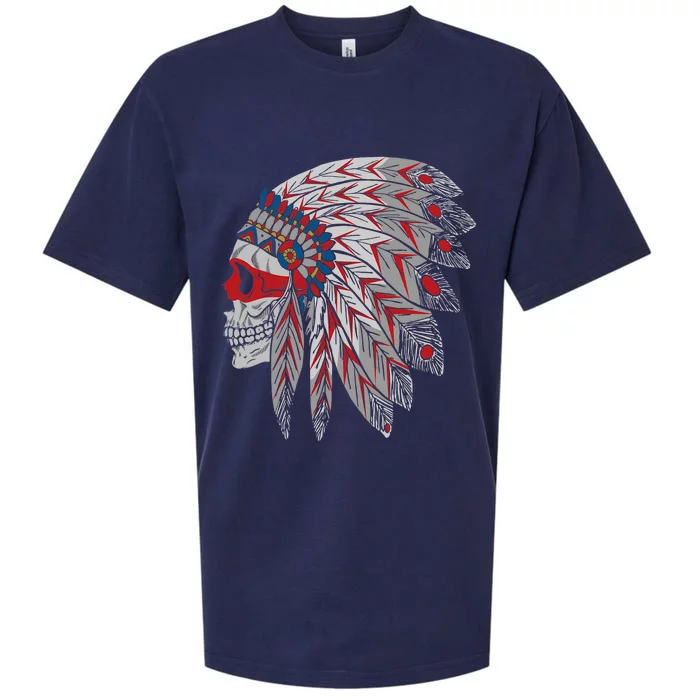 Native American Skull Feathers Sueded Cloud Jersey T-Shirt