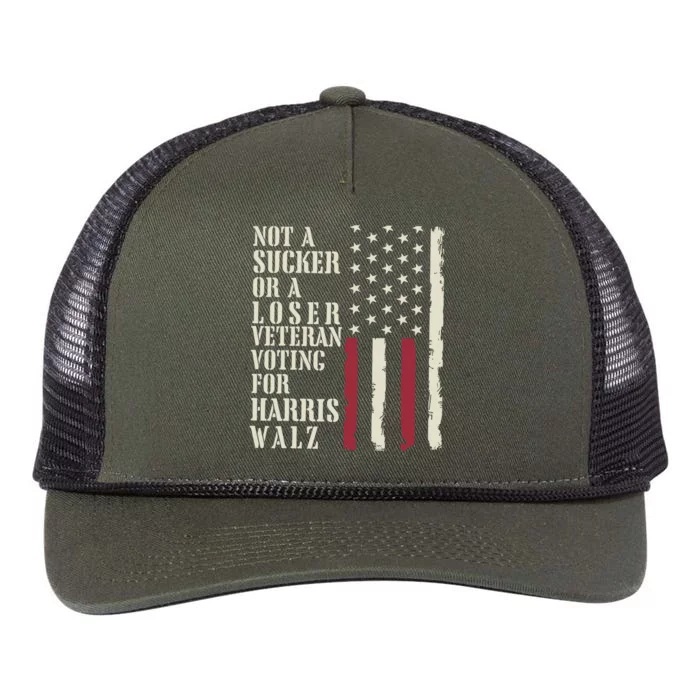 Not A Sucker Or A Loser Veterans Voting For Harris Walz 2024 Retro Rope Trucker Hat Cap