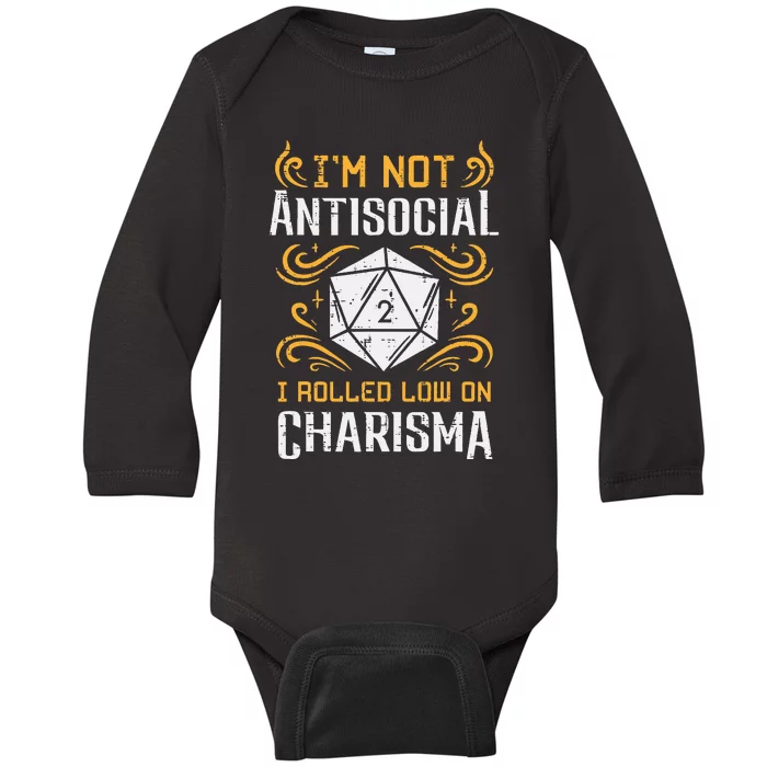 Not Anti Social Low Charisma Funny Rpg Gamer Baby Long Sleeve Bodysuit