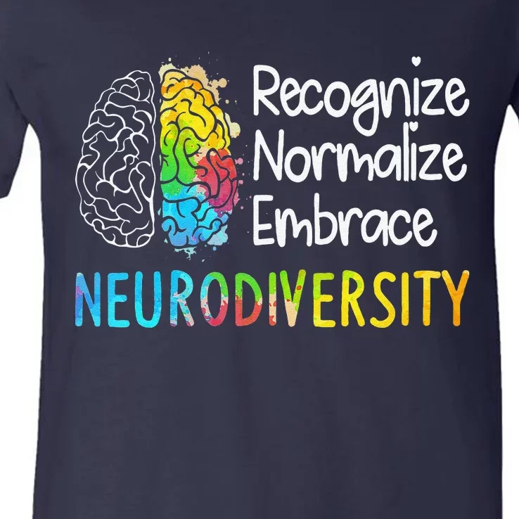 Neurodiversity Autism Spectrum ASD ADHD Rainbow Brain Gift V-Neck T-Shirt