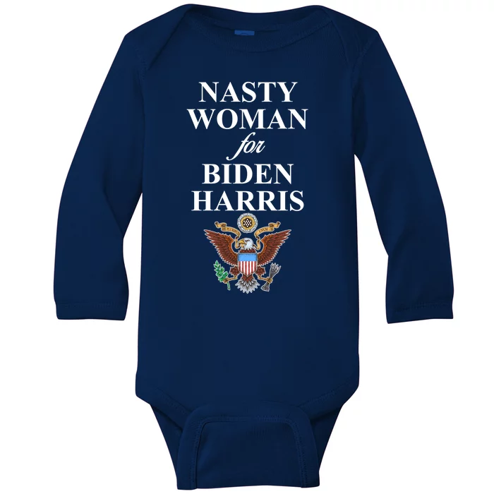 Nasty Woman For Biden Harris Eagle Logo Baby Long Sleeve Bodysuit