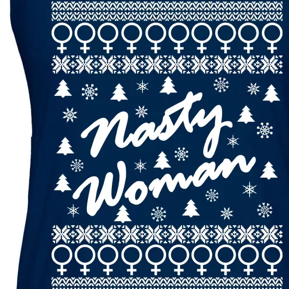 Nasty Woman Ugly Christmas Sweater Design Hillary Clinton Ladies Essential Flowy Tank