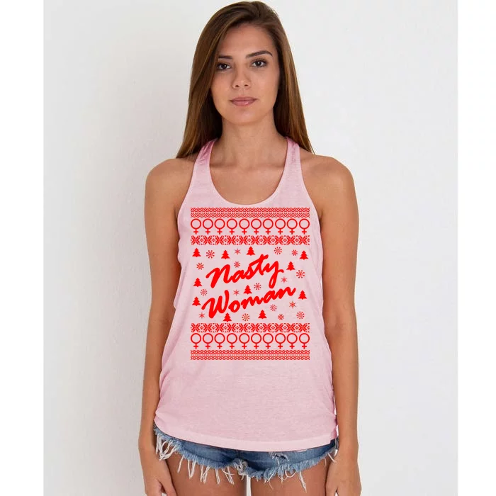 Nasty Woman Ugly Christmas Sweater Design Hillary Clinton Women's Knotted Racerback Tank