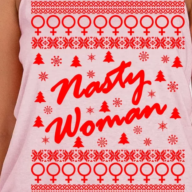 Nasty Woman Ugly Christmas Sweater Design Hillary Clinton Women's Knotted Racerback Tank