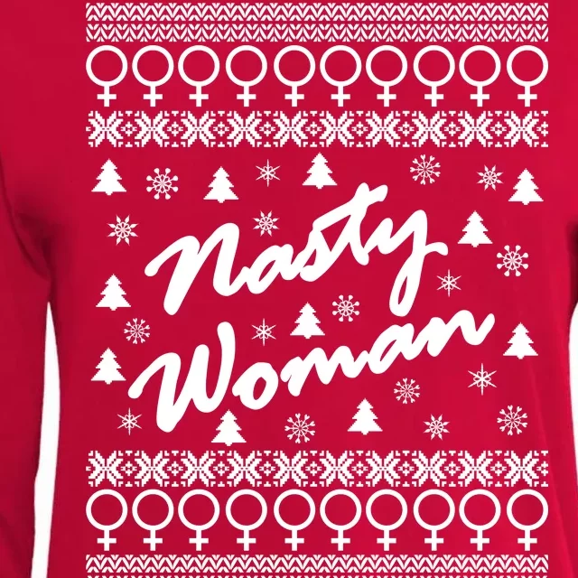 Nasty Woman Ugly Christmas Sweater Design Hillary Clinton Womens Cotton Relaxed Long Sleeve T-Shirt