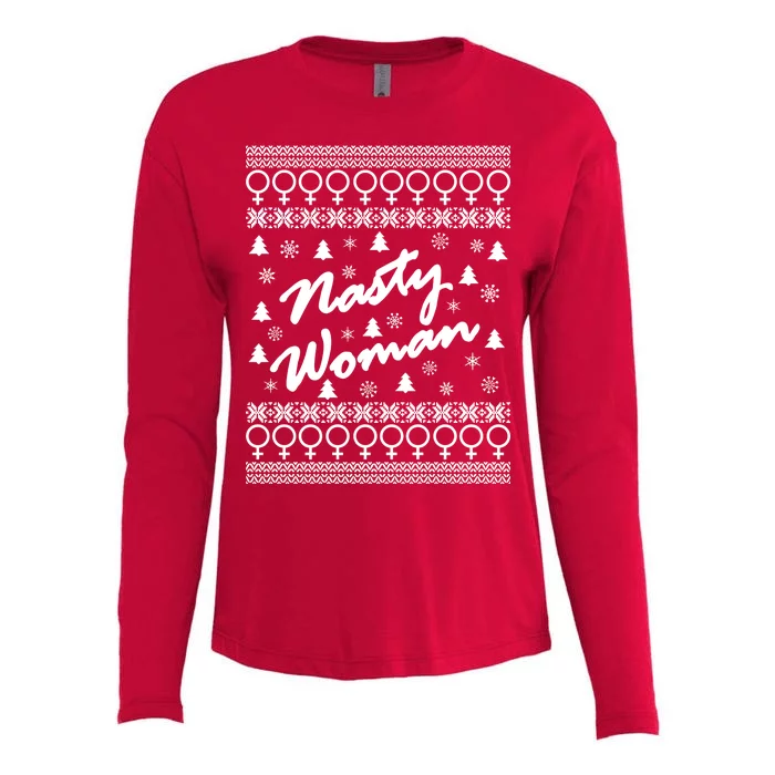 Nasty Woman Ugly Christmas Sweater Design Hillary Clinton Womens Cotton Relaxed Long Sleeve T-Shirt