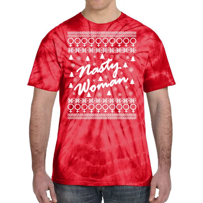 Nasty Woman Ugly Christmas Sweater Design Hillary Clinton Tie-Dye T-Shirt