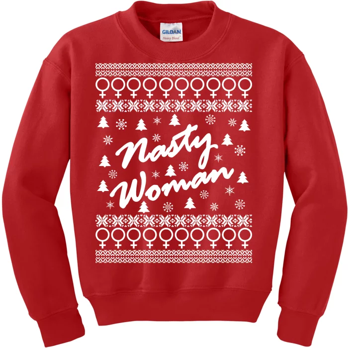 Nasty Woman Ugly Christmas Sweater Design Hillary Clinton Kids Sweatshirt