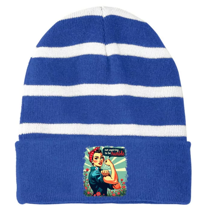 Not Aspiring To Be Humble Kamala Harris Feminist Striped Beanie with Solid Band