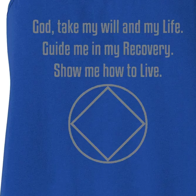 Narcotics Anonymous Third Step Prayer Na Aa Women's Racerback Tank