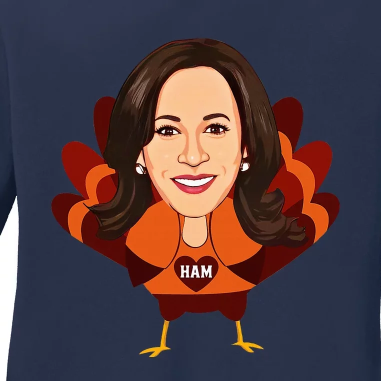 Not A Turkey Funny Thanksgiving Kamala Harris Disguise Meme Ladies Long Sleeve Shirt