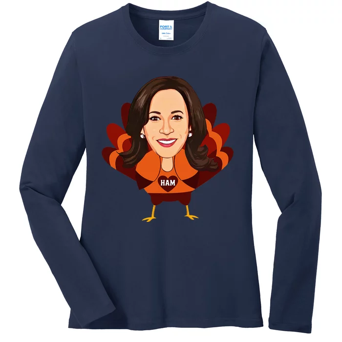 Not A Turkey Funny Thanksgiving Kamala Harris Disguise Meme Ladies Long Sleeve Shirt