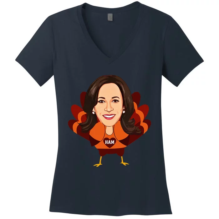 Not A Turkey Funny Thanksgiving Kamala Harris Disguise Meme Women's V-Neck T-Shirt