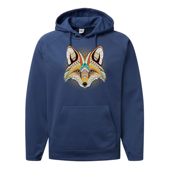 Native American Tribal Fox Face Performance Fleece Hoodie