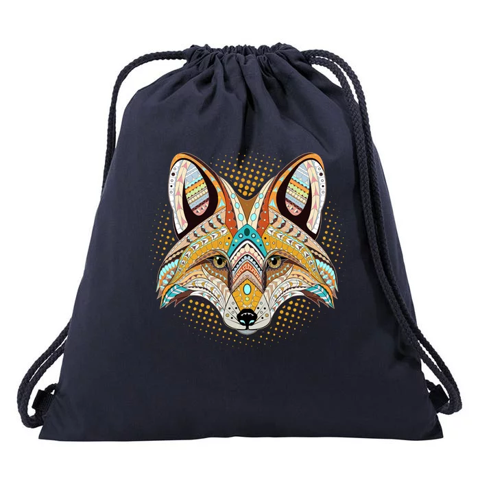 Native American Tribal Fox Face Drawstring Bag