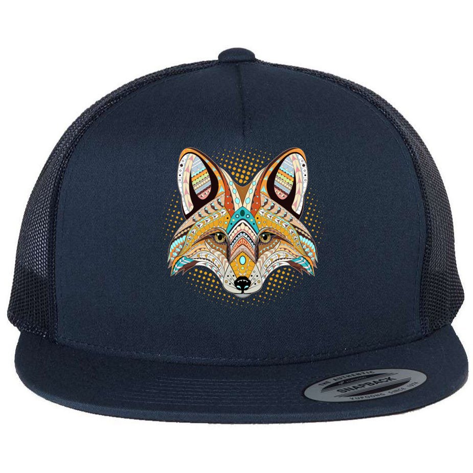 Native American Tribal Fox Face Flat Bill Trucker Hat | TeeShirtPalace