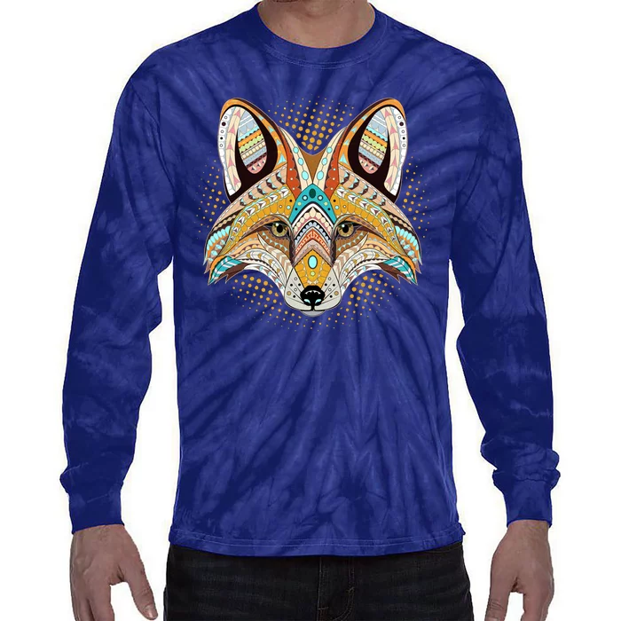 Native American Tribal Fox Face Tie-Dye Long Sleeve Shirt