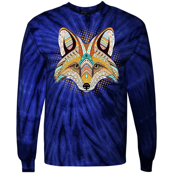 Native American Tribal Fox Face Tie-Dye Long Sleeve Shirt