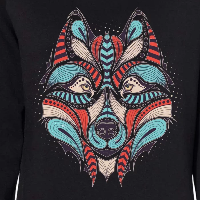 Native American Tribal Wolf Face Womens California Wash Sweatshirt