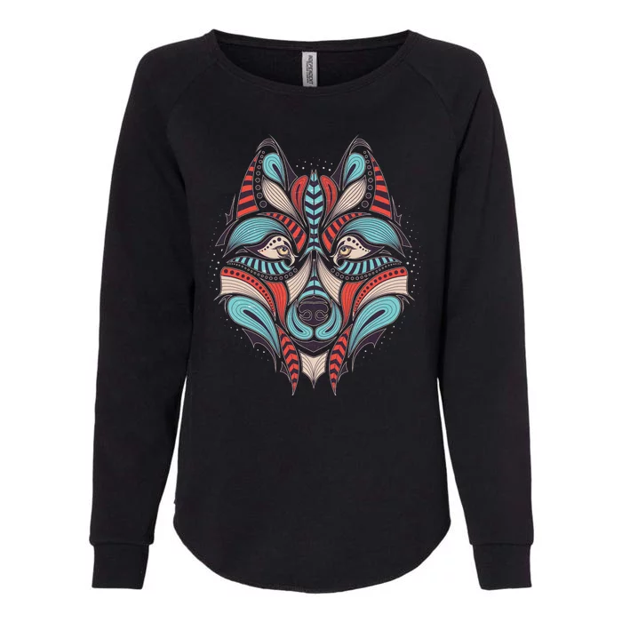 Native American Tribal Wolf Face Womens California Wash Sweatshirt