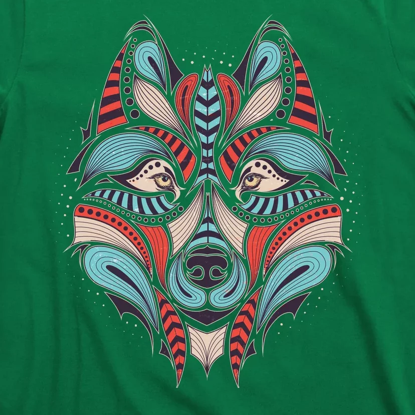 Native American Tribal Wolf Face T-Shirt