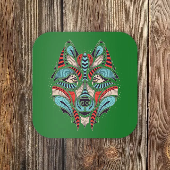 Native American Tribal Wolf Face Coaster